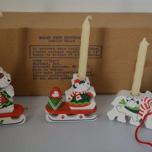 VTG Christmas Polar Bear Express Candle Train Wooden Painted Set Taiwan Decor